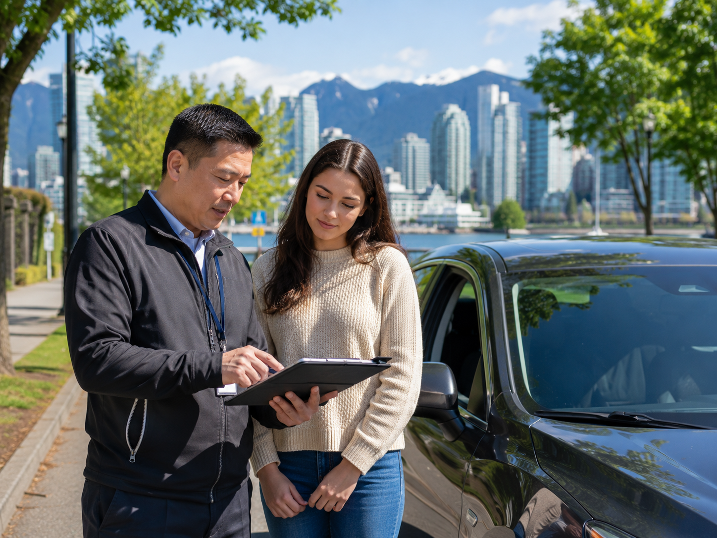 Vancouver driving lesson with instructor and learner inside a car